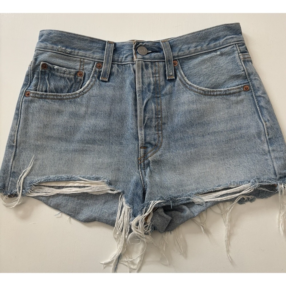 Levis 501 Shorts Womens Size 24 Blue Denim Jean Cutoff Premium Big E Button Fly